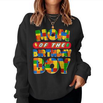 Mom And Dad Birthday Boy Building Bricks Family Party Decor Women Sweatshirt - Thegiftio UK