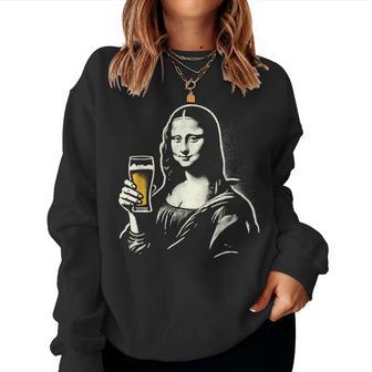 Mona Lisa With Beer Bar Pub Crawl Party Beer Women Sweatshirt | Seseable UK
