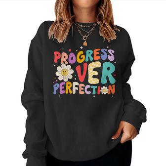 Motivational Progress Over Perfection Teacher Back To School Women Sweatshirt - Thegiftio UK