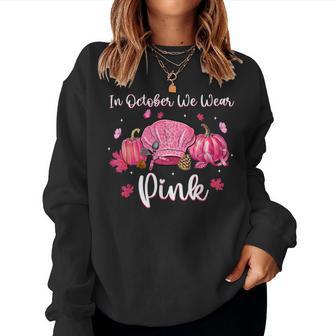 In October We Wear Pink Lunch Lady Butterfly Breast Cancer Women Sweatshirt - Thegiftio UK