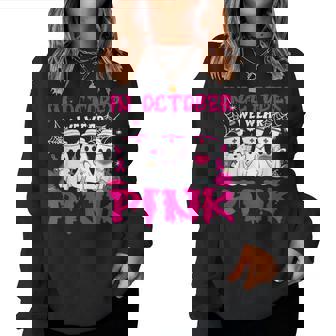 In October We Wear Pink Nurse Ghost Halloween Breast Cancer Women Sweatshirt - Thegiftio