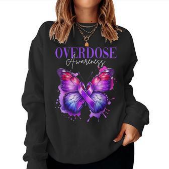 Overdose Awareness Month Purple Ribbon Butterfly Women Sweatshirt - Thegiftio UK