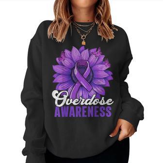 Overdose Awareness Month Purple Ribbon Sunflower Butterfly Women Sweatshirt - Thegiftio UK