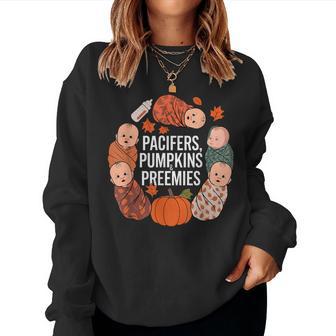 Pacifiers Pumpkins And Preemies Thanksgiving Nicu Nurse Women Sweatshirt - Thegiftio UK