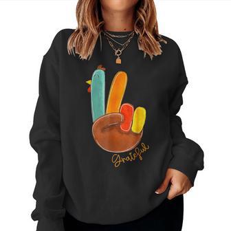 Peace Sign Turkey Hand Cool Thanksgiving Hippie Women Women Sweatshirt - Thegiftio UK
