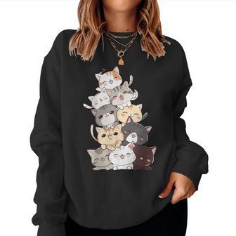 Pile Of Kitty Cats Cute Cats Kitty Pile Anime Kawaii Girls Women Sweatshirt - Thegiftio UK