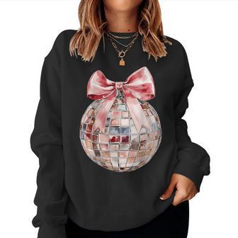 Pink Coquette Bow Disco Ball Party Girls Women Women Sweatshirt - Thegiftio UK