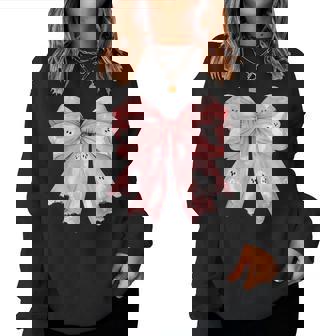 Pink Halloween Girls Coquette Pink Bow Cute Girly Boo Ghost Women Sweatshirt - Monsterry