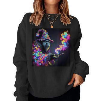 Psychedelic Gorilla Monkey Wizard Rainbow Edm Music Women Sweatshirt - Thegiftio UK
