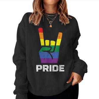 Rainbow Rock Hand Sign Pride Punk Gay Flag Lgbtq Women Women Sweatshirt - Thegiftio UK