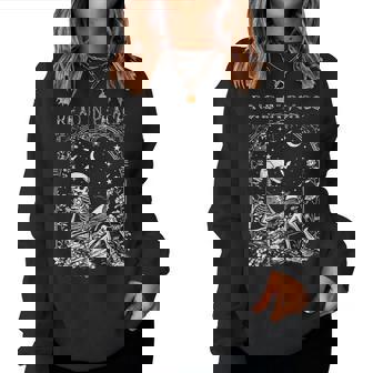 Read In Peace Skeleton Reading Teacher Spooky Halloween Women Sweatshirt - Thegiftio UK
