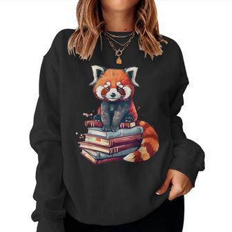 Red Panda Books Lover Reading Bookworm Women Sweatshirt - Thegiftio UK