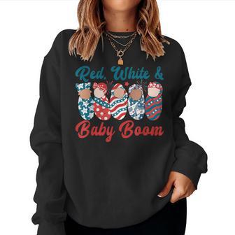 Red White Baby Boom Mother Baby Nurse Nicu Nurse 4Th Of July Women Sweatshirt - Thegiftio UK