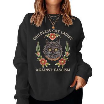 Retro Childless Cat Ladies Against Fascism Feminist Women Sweatshirt - Thegiftio UK