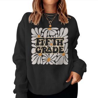 Retro Flower Power Squared Fifth 5Th Grade Back To School Women Sweatshirt - Thegiftio UK