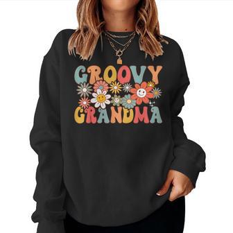 Retro Groovy Grandma 1St Birthday Matching Family Hippie Women Sweatshirt - Thegiftio UK