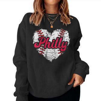 Retro Grunge Philly Baseball Love Heart Baseball Fans Women Sweatshirt - Thegiftio UK