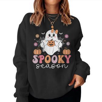Retro Halloween Girls Spooky Season Cute Floral Ghost Women Sweatshirt - Thegiftio UK