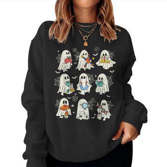 Retro Halloween Science Teacher Ghost Laboratory Teacher Women Sweatshirt - Thegiftio UK