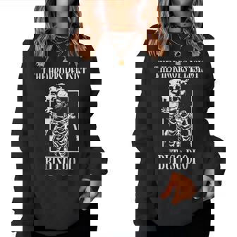 Retro The Horrors Persist But So Do I Humor Skeleton Coffee Women Sweatshirt - Monsterry