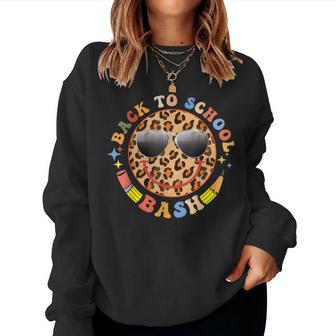 Retro Leopard Smile Face Back To School Bash Teacher Student Women Sweatshirt - Thegiftio UK