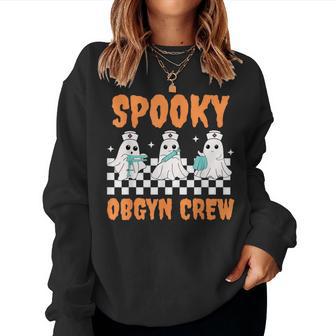 Retro Spooky Obgyn Crew Ghost Obstetrics Nurse Halloween Women Sweatshirt - Thegiftio UK