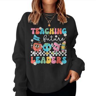 Retro Teaching Future Leaders Groovy Teacher Back To School Women Sweatshirt - Thegiftio UK