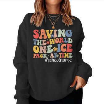 Saving The World One Ice Pack At Time Groovy School Nurse Women Sweatshirt - Thegiftio UK