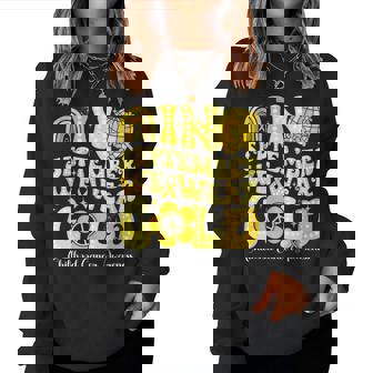 In September We Wear Gold Childhood Cancer Awareness Groovy Women Sweatshirt | Mazezy