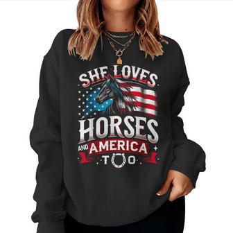 She Loves Horses And America Too Horse 4Th Of July Women Sweatshirt - Thegiftio UK