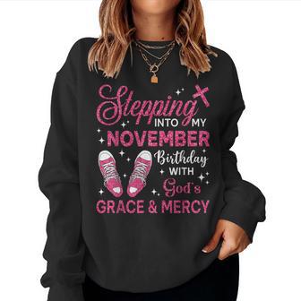 Stepping Into My November Birthday Girls Shoes Bday Women Sweatshirt - Thegiftio UK