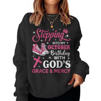 Stepping Into My October Birthday Girl Pink Sneakers Women Sweatshirt - Thegiftio UK