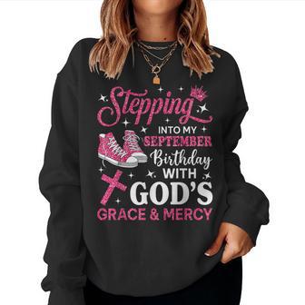 Stepping Into My September Birthday Girl Pink Sneakers Women Sweatshirt - Monsterry