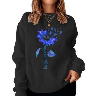Sunflower Diabetes Awareness Support Blue Ribbon T1d Type 1 Women Sweatshirt - Thegiftio UK