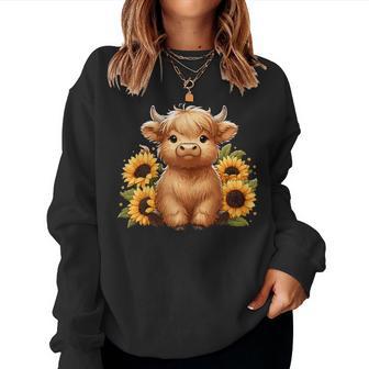 Sunflower Highland Cow Farm Women Sweatshirt - Thegiftio UK