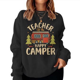 Teacher Of Happy Camper 1St Birthday Party Retro Teacher Women Sweatshirt - Thegiftio UK