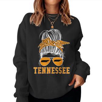 Tennessee Tn State Leopard Messy Bun Orange Text Women Sweatshirt - Thegiftio UK