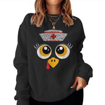 Thanksgiving Scrub Tops Turkey Face Nurse Holiday Women Sweatshirt - Monsterry