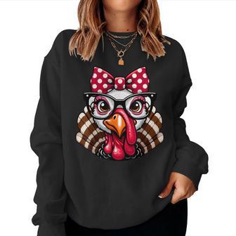 Thanksgiving Turkey Face Glasses Girls Women Sweatshirt - Thegiftio UK