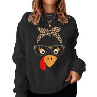 Thanksgiving Turkey Face Leopard Glasses For Girls Women Sweatshirt - Monsterry
