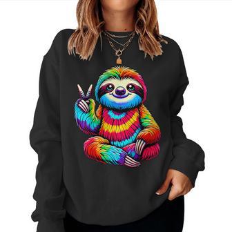 Tie-Dye Sloth Peace Sign Hippie Women Sweatshirt - Thegiftio UK