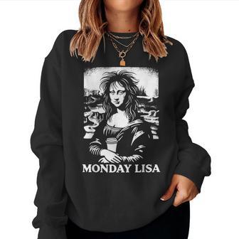 Tired Monday Lisa Coffee Lover Meme Novelty Mona Lisa Women Sweatshirt - Thegiftio UK