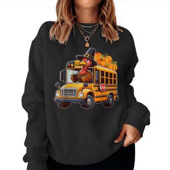 Turkey Driving School Bus Thanksgiving Driver Fall Pumpkins Women Sweatshirt - Thegiftio UK
