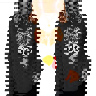 Turkey Face Coquette Bow Leopard Thanksgiving Pilgrim Women Sweatshirt - Monsterry