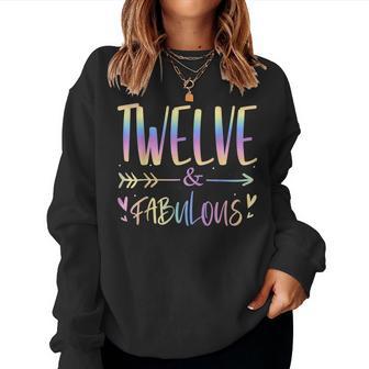 Twelve And Fabulous 12Th Birthday Girl Tie Dye 12 Years Old Women Sweatshirt - Thegiftio UK
