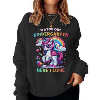Unicorn Rainbow Watch Out Kindergarten Here I Come Kinder Women Sweatshirt - Thegiftio UK