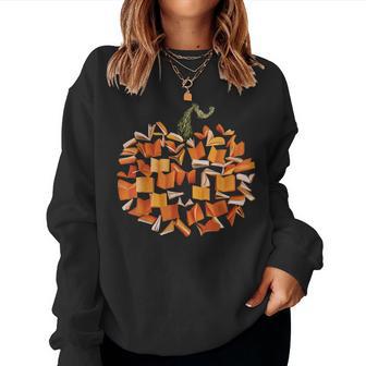 Vintage Book Pumpkin Autumn Fall Librarians Bookworm Teacher Women Sweatshirt - Thegiftio UK