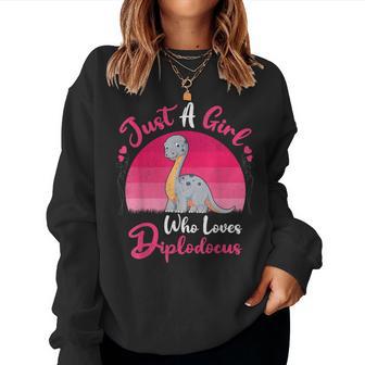 Vintage Dinosaur Lover Just A Girl Who Loves Diplodocus Women Sweatshirt - Thegiftio UK