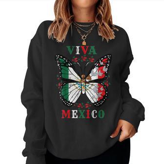 Viva Mexico Mexican Independence Day Butterfly Flag Mexico Women Sweatshirt - Thegiftio UK