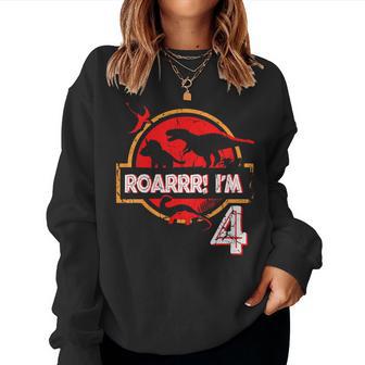 Youth 4Th Birthday 4 Year Old Boys Girls Roar Im 4 Dinosaur Women Sweatshirt - Thegiftio UK